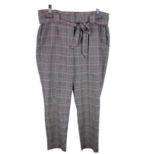 Express Checkered Plaid Houndstooth Belted Paperbag Ankle High Rise Pants Sz 10